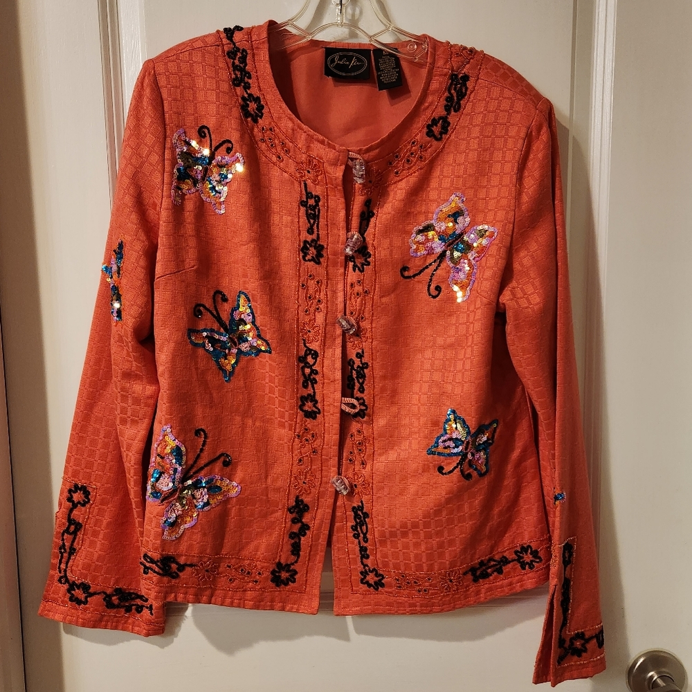 Julia Kim medium jacket with buttetflies, size M, piece of art